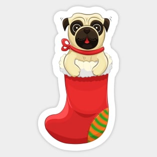 cartoon Christmas Pug Sticker